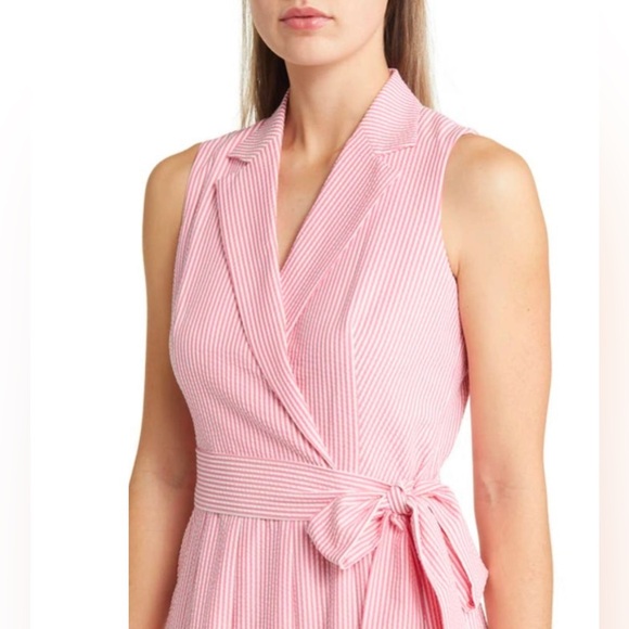 Anne Klein Seersucker Wrap-Style Fit & Flare Dress - Picture 3 of 5